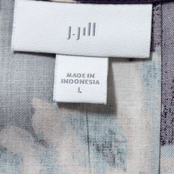 J Jill Vista Midi Dress Sz L Black Cherry Floral V-Neck Short Sleeve Pockets - Picture 6 of 10